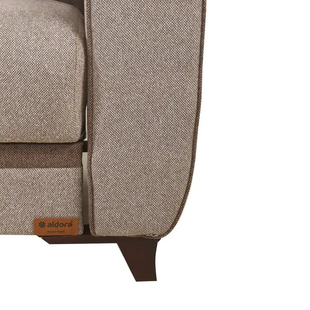 L corner sofa, pull-out sofa bed from Dora – natural wood furniture, beige linen | SKU: sofa10004 _ sofa bed