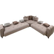 L corner sofa, pull-out sofa bed from Dora – natural wood furniture, beige linen | SKU: sofa10004 _ sofa bed