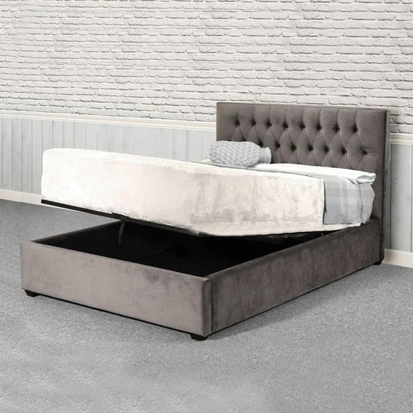 Super King Bed, Plywood Wood and Brown Velvet Fabric