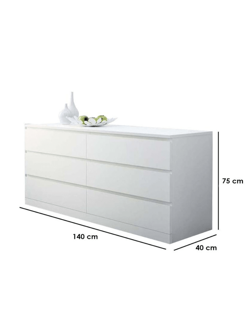 وحدة أدراج ام دى اف 6 أدراج أبيض - 75×140×40 سم كود Drawer-unit16010 _ وحدات ادراج