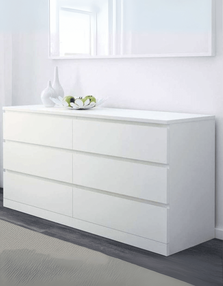 وحدة أدراج ام دى اف 6 أدراج أبيض - 75×140×40 سم كود Drawer-unit16010 _ وحدات ادراج