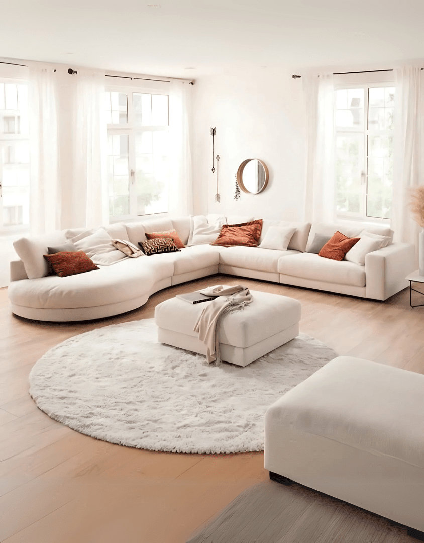 Off-white modern corner sofa with pouf – Najib Salim beech wood and velvet furniture | SKU: sofa10036 – modern corner sofa
