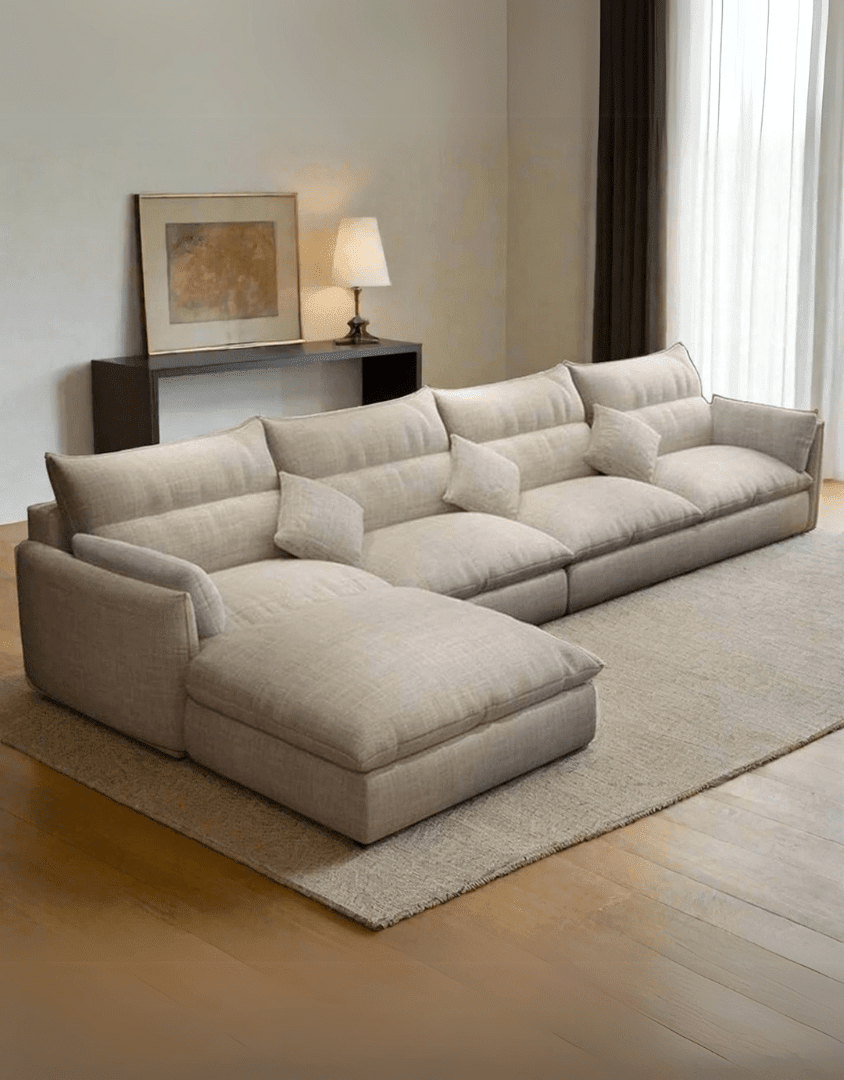 Modern beige corner sofa – Najib Sleem oak and linen furniture | 3-seater corner sofa | SKU: sofa10040 _ Modern corner sofa