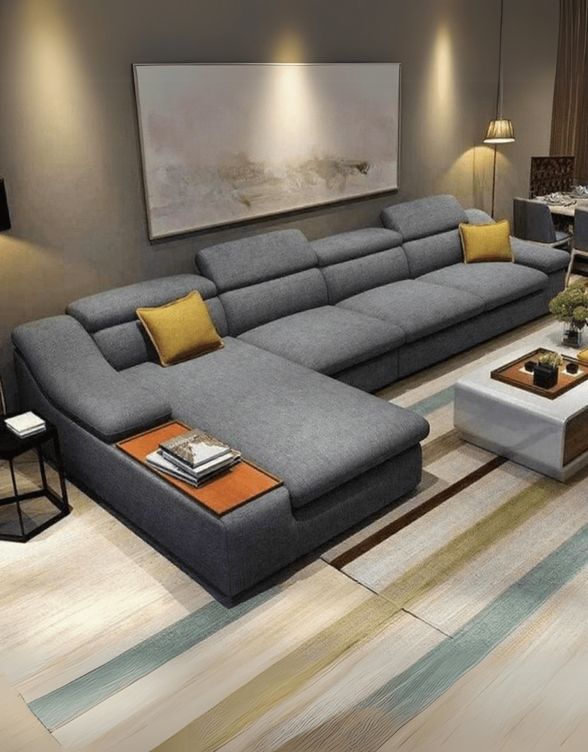 Large gray modern corner sofa – Beech wood and linen furniture | 2-piece corner sofa | SKU: sofa10039 _ modern corner sofa