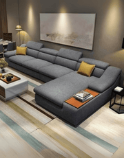 Large gray modern corner sofa – Beech wood and linen furniture | 2-piece corner sofa | SKU: sofa10039 _ modern corner sofa