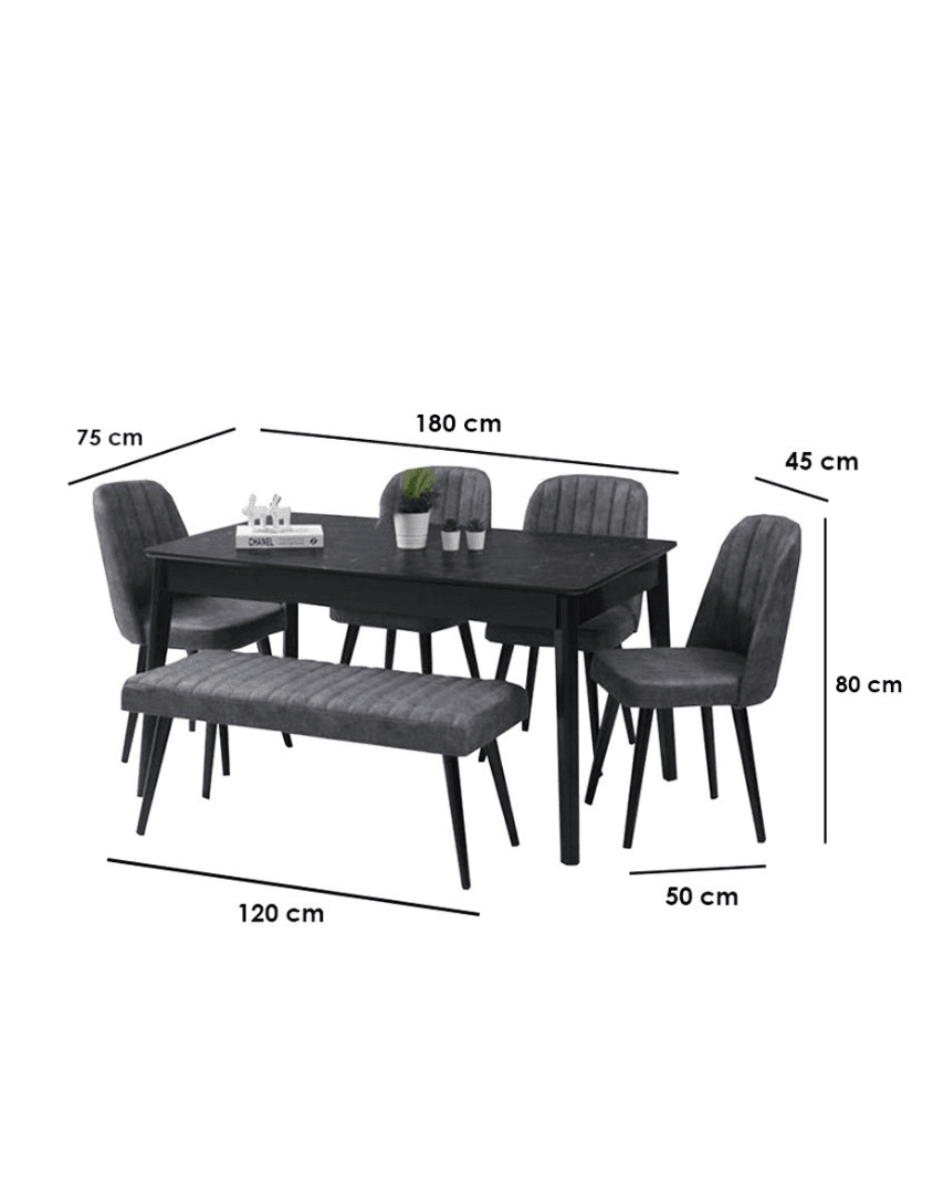 سفره خشب زان أحمر وجلد مقلوب 4 كرسي رمادي كود Diningtable11020 _ سفرة