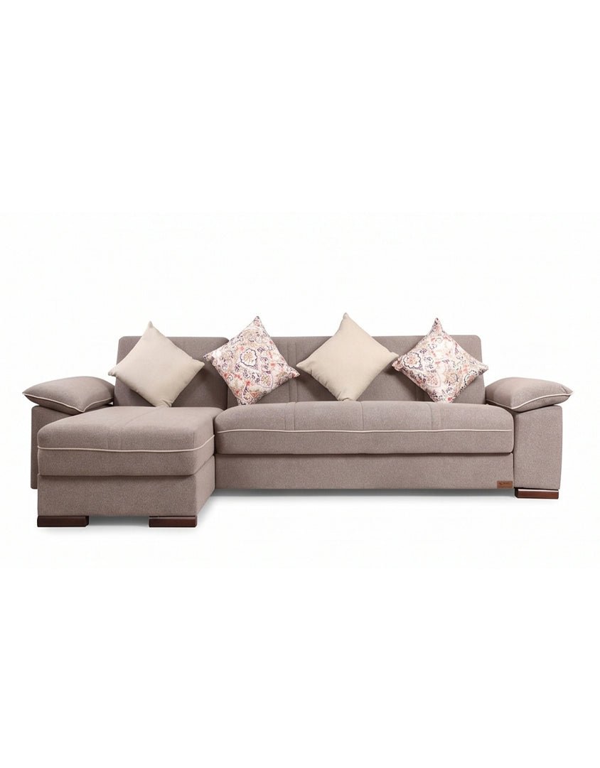 sofa10000 from Dura L corner modern natural wood furniture with a sofa bed and chaise lounge, light brown _ sofa bed