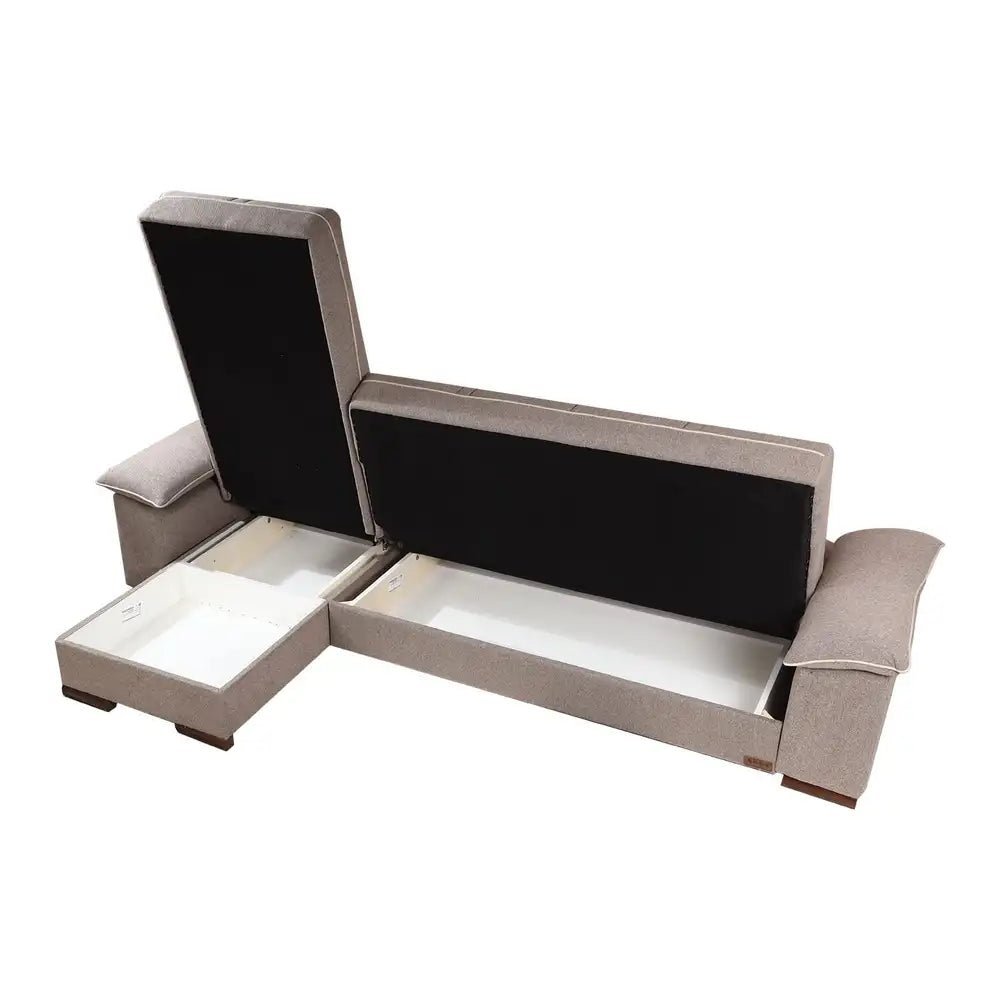 sofa10000 from Dura L corner modern natural wood furniture with a sofa bed and chaise lounge, light brown _ sofa bed