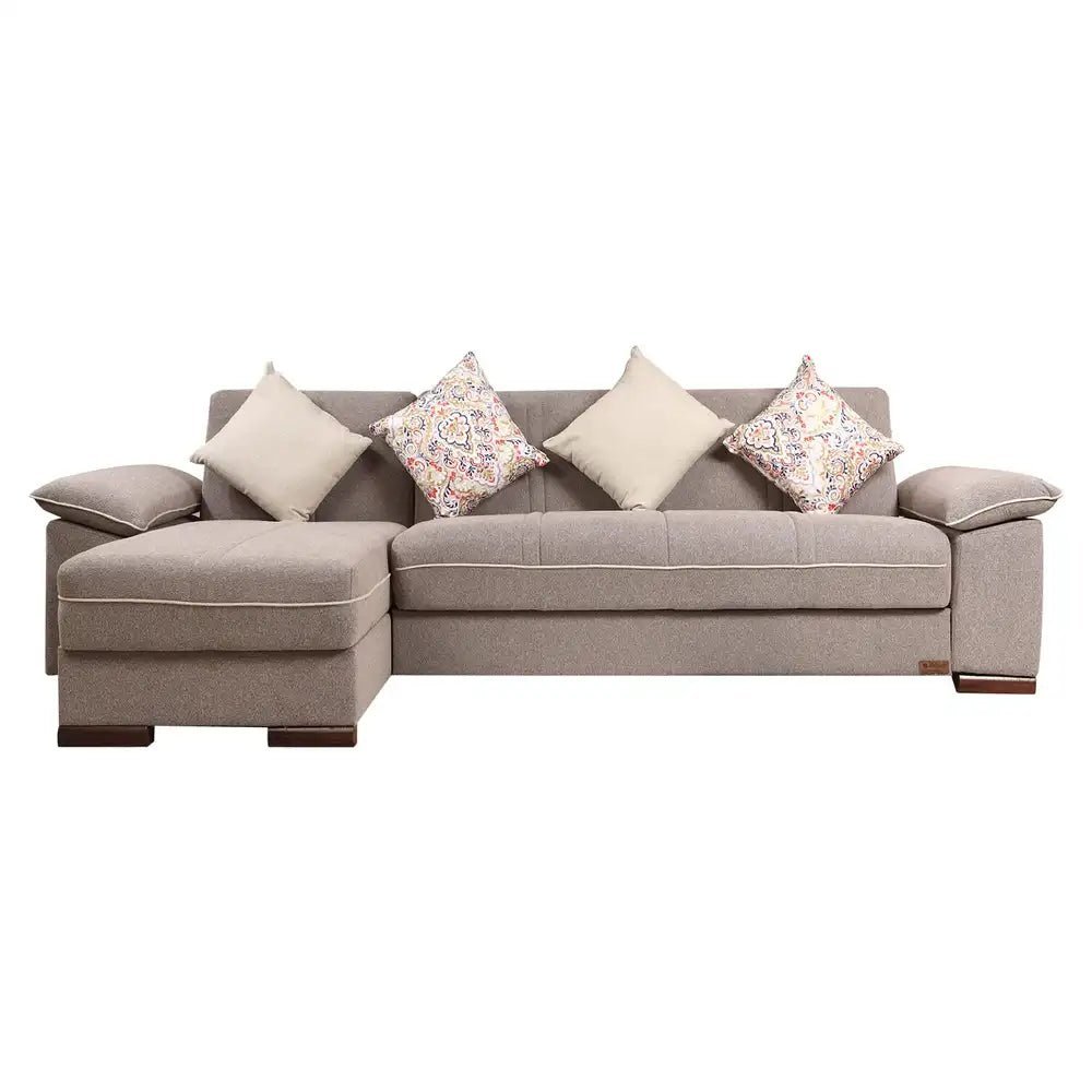 sofa10000 from Dura L corner modern natural wood furniture with a sofa bed and chaise lounge, light brown _ sofa bed