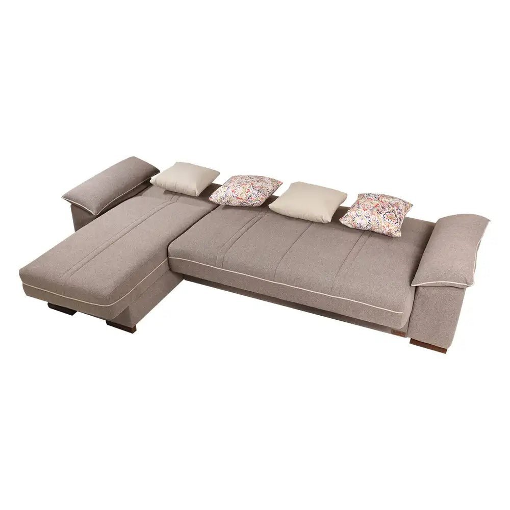 sofa10000 from Dura L corner modern natural wood furniture with a sofa bed and chaise lounge, light brown _ sofa bed