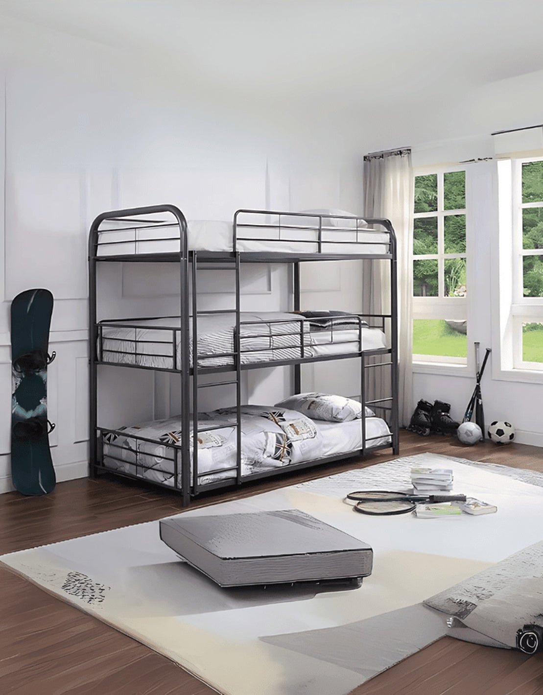 سرير 3 طوابق حديد 100×180×200 سم - اسود كود Bunkbed13012 _