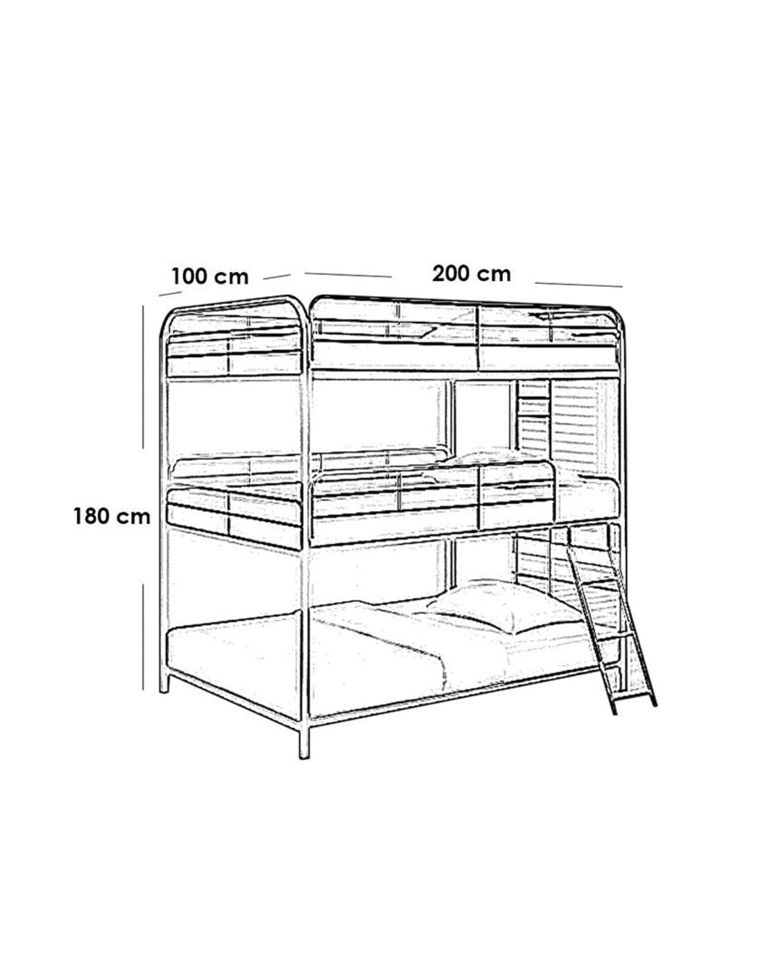 سرير 3 طوابق حديد 100×180×200 سم - اسود كود Bunkbed13012 _