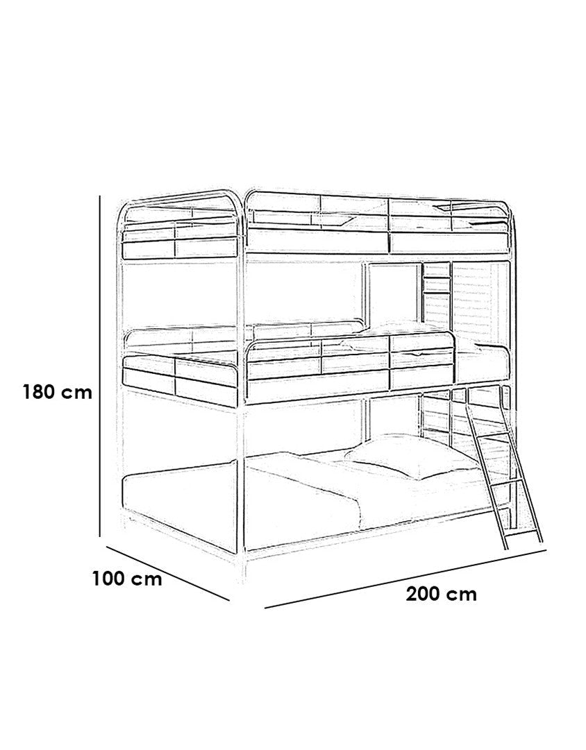 سرير 3 طوابق حديد 180×200×100 - اسود كود Bunkbed13007 _