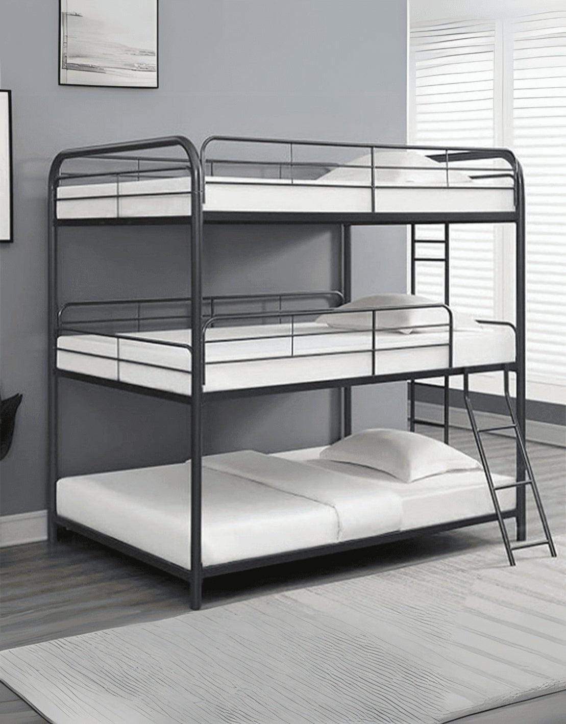 سرير 3 طوابق حديد 180×200×100 - اسود كود Bunkbed13007 _