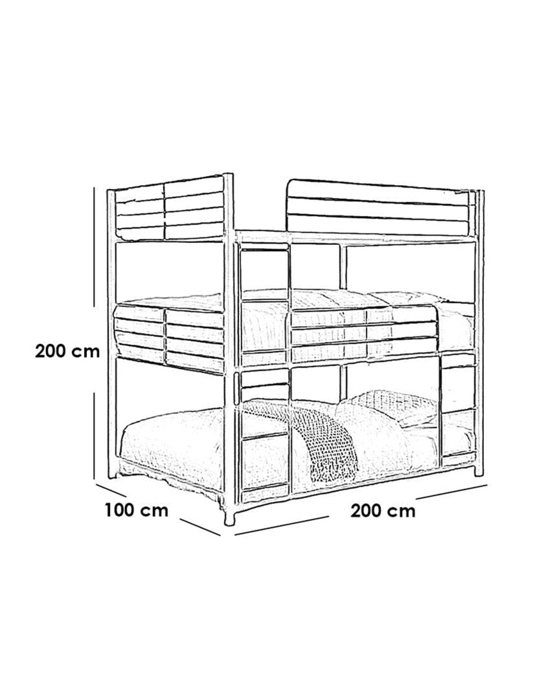 سرير 3 طوابق حديد أسود - 200×200×100 سم كود Bunkbed13002 _