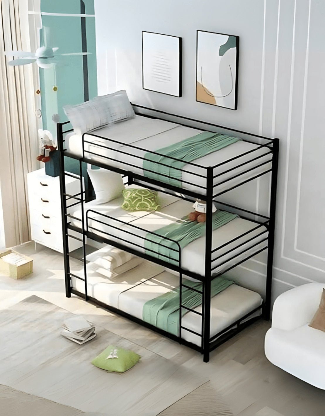 سرير 3 طوابق حديد أسود - 200×200×100 سم كود Bunkbed13002 _