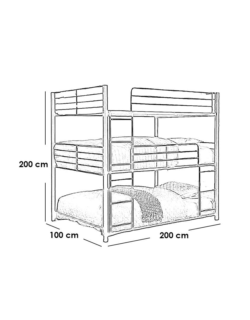 سرير 3 طوابق حديد أسود - 200×200×100 سم كود Bunkbed13008 _