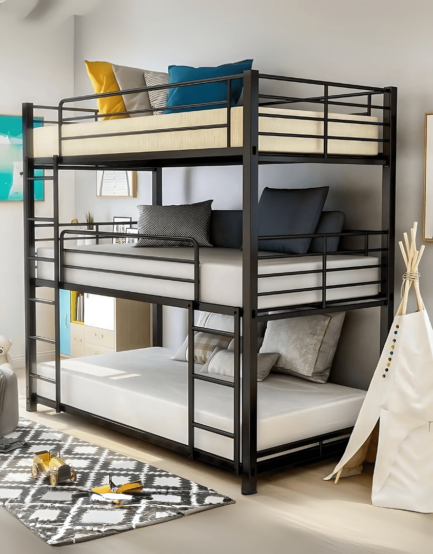 سرير 3 طوابق حديد أسود - 200×200×100 سم كود Bunkbed13008 _