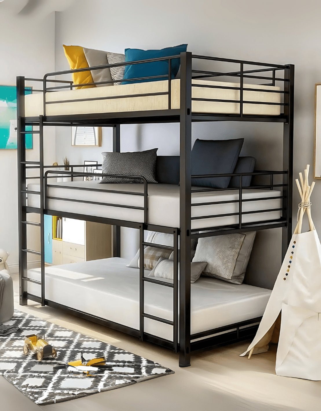 سرير 3 طوابق حديد أسود - 200×200×100 سم كود Bunkbed13008 _