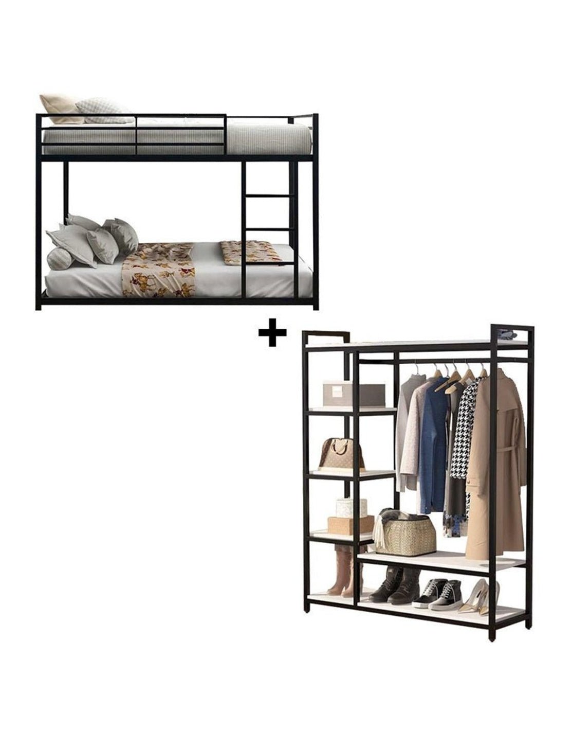 سرير دورين و دريسنج ستيل - أسود و أبيض كود Bunkbed13023 _