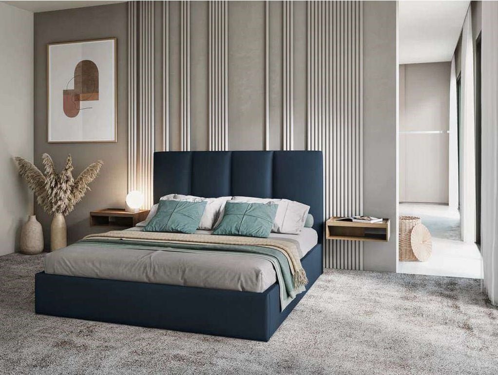 سرير فردي خشب ام دي اف و قماش قطيفة أزرق كود bed5010 _