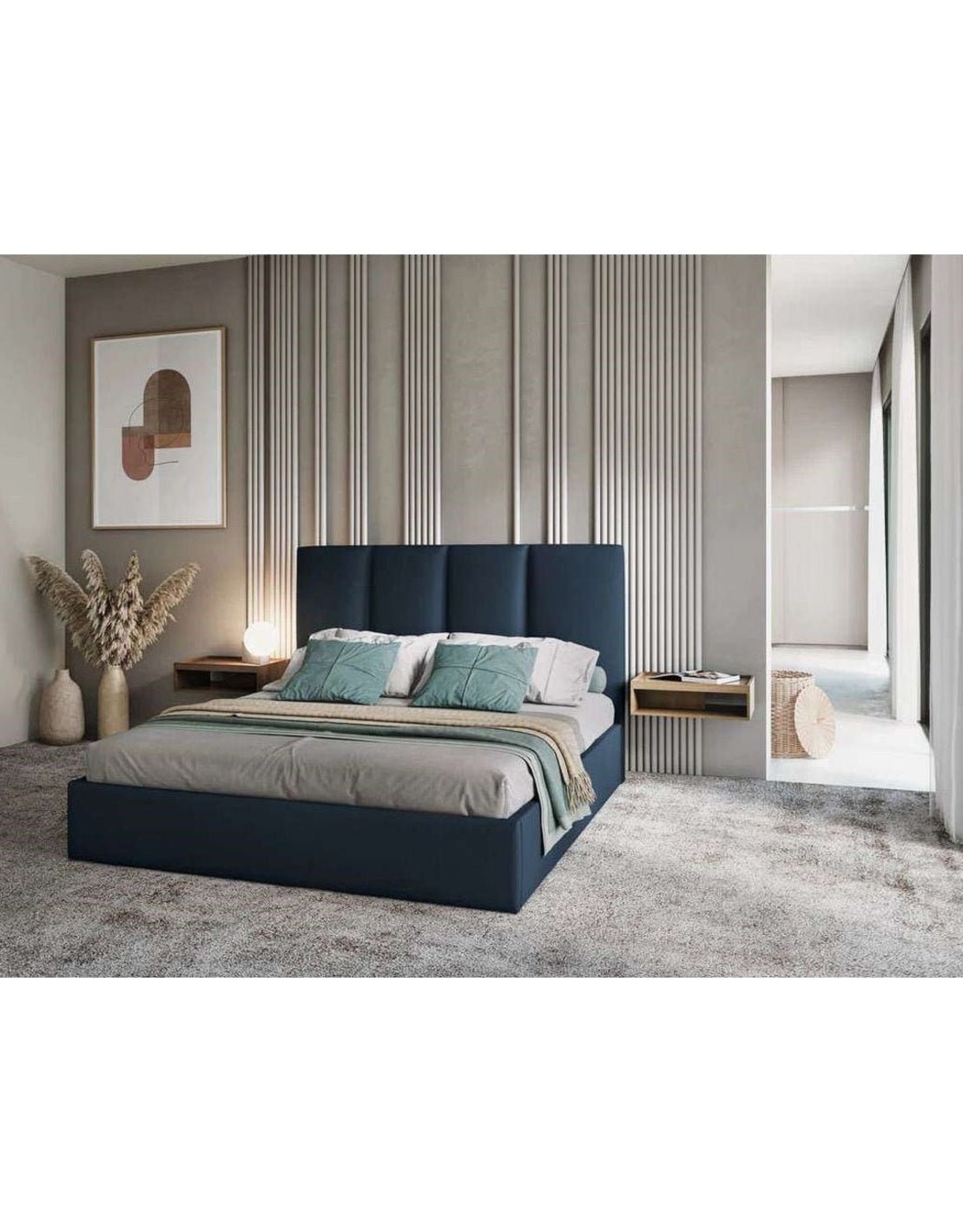 سرير فردي خشب ام دي اف و قماش قطيفة أزرق كود bed5010 _