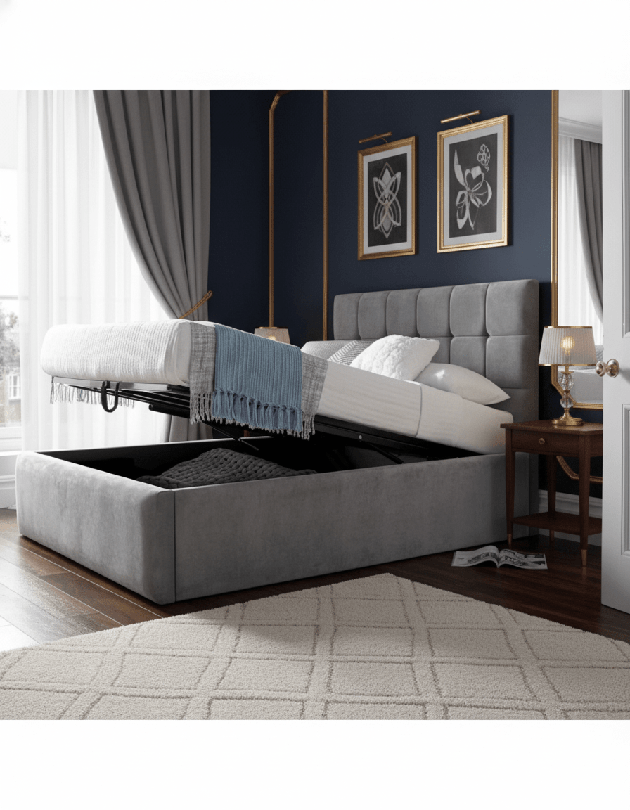 سرير فردي خشب زان احمر و قماش قطيفة كود bed5029 _