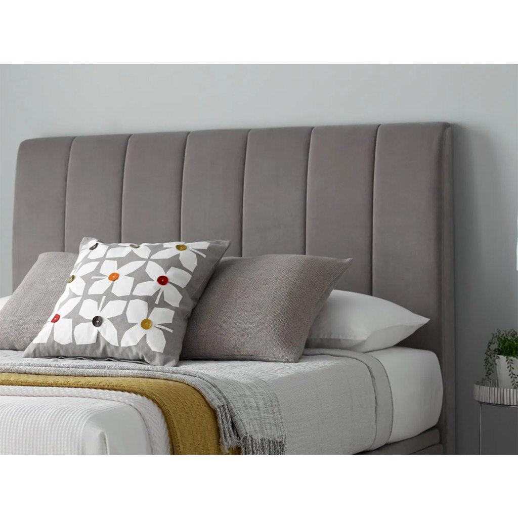 سرير فردي خشب زان احمر و قماش قطيفة رمادي كود bed5001 _