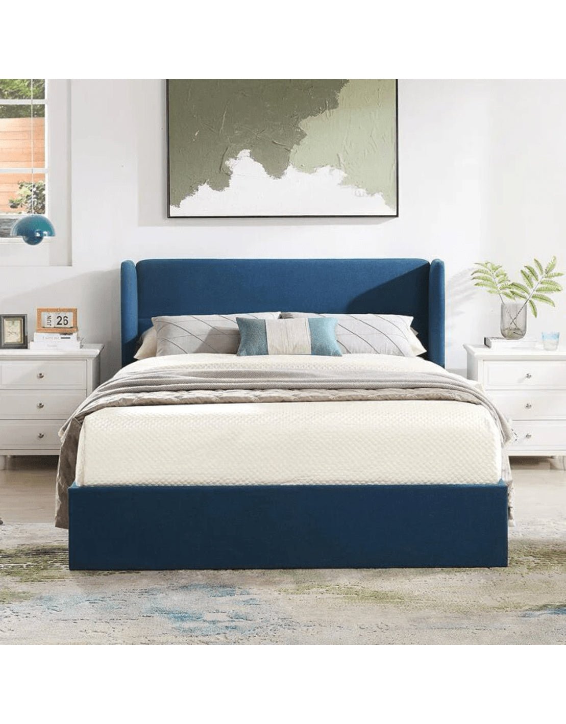 سرير خشب ام دي اف و قطيفة أزرق كود bed5046