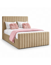 سرير خشب كونتر و قماش قطيفة بيج كود bed5017 _