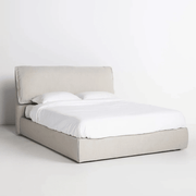 Wooden bed with beige velvet fabric, code bed5031 _