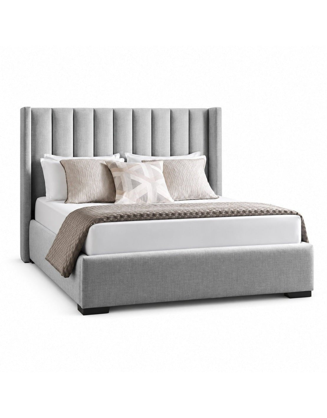 سرير خشب كونتر و قماش قطيفة رمادي كود bed5027 _