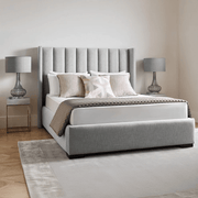 سرير خشب كونتر و قماش قطيفة رمادي كود bed5027 _