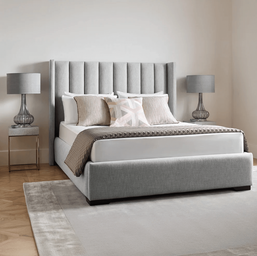 سرير خشب كونتر و قماش قطيفة رمادي كود bed5027 _