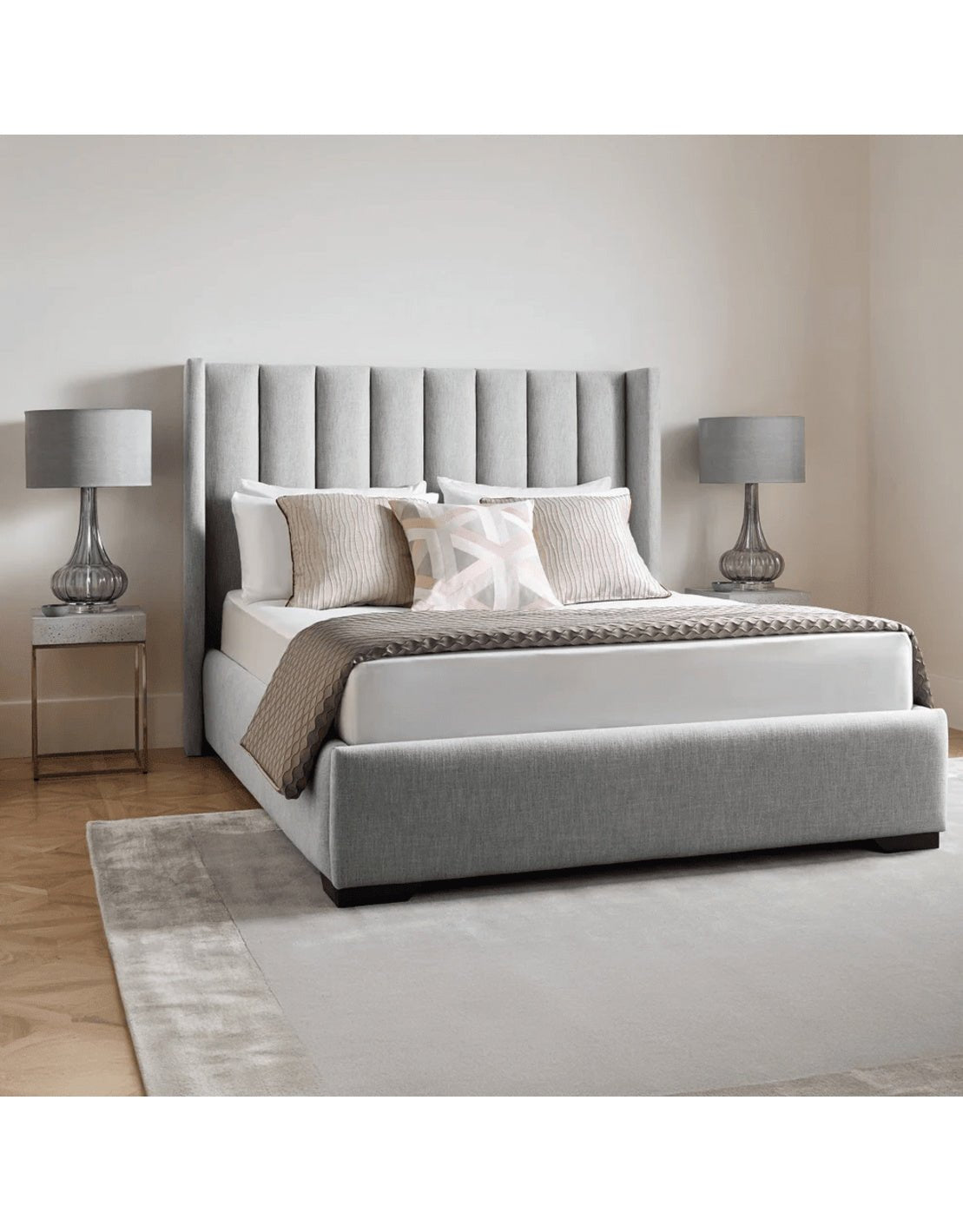 سرير خشب كونتر و قماش قطيفة رمادي كود bed5027 _