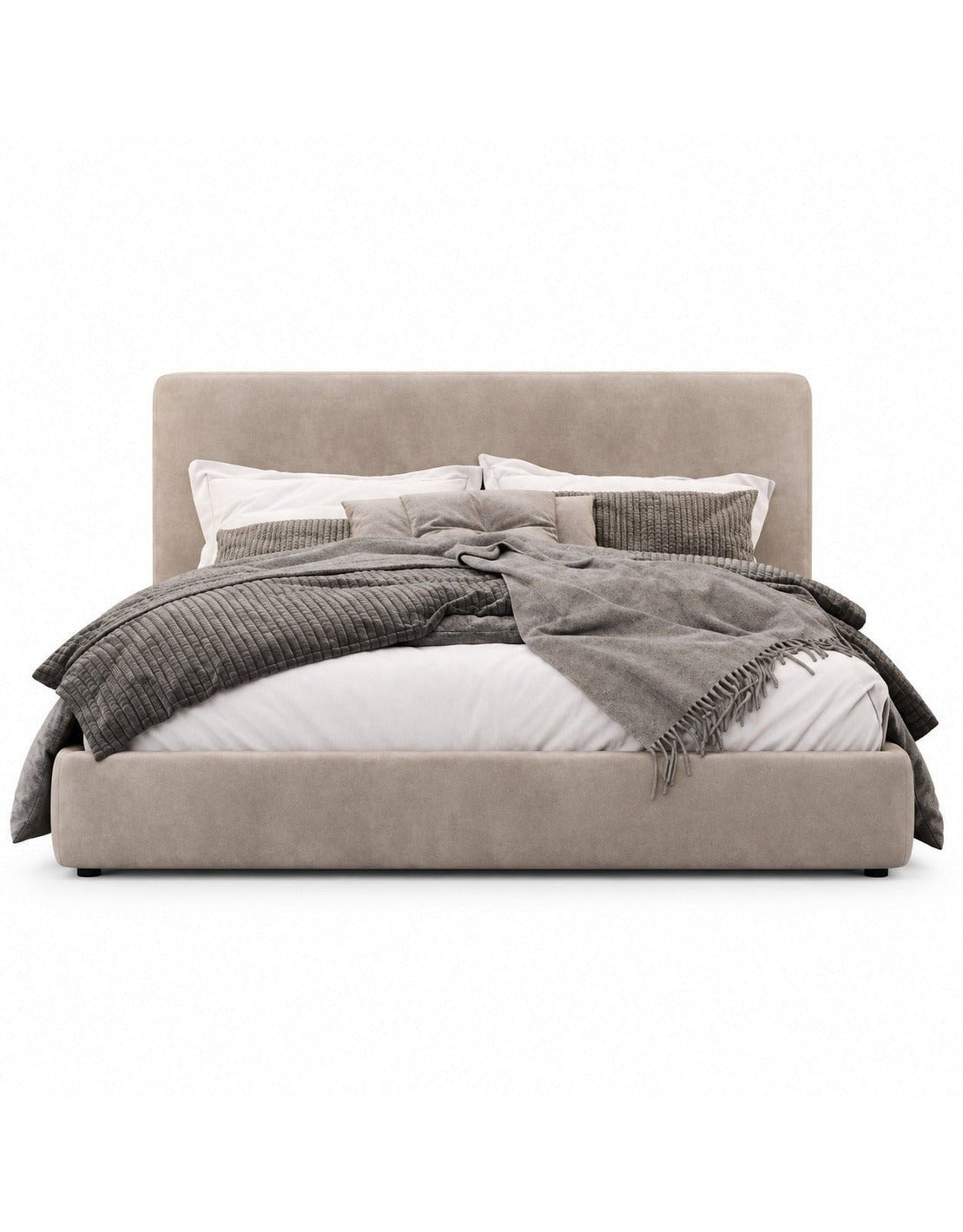 سرير كوين خشب ام دي اف و قماش هامر قطيفة بيج كود bed5036 _