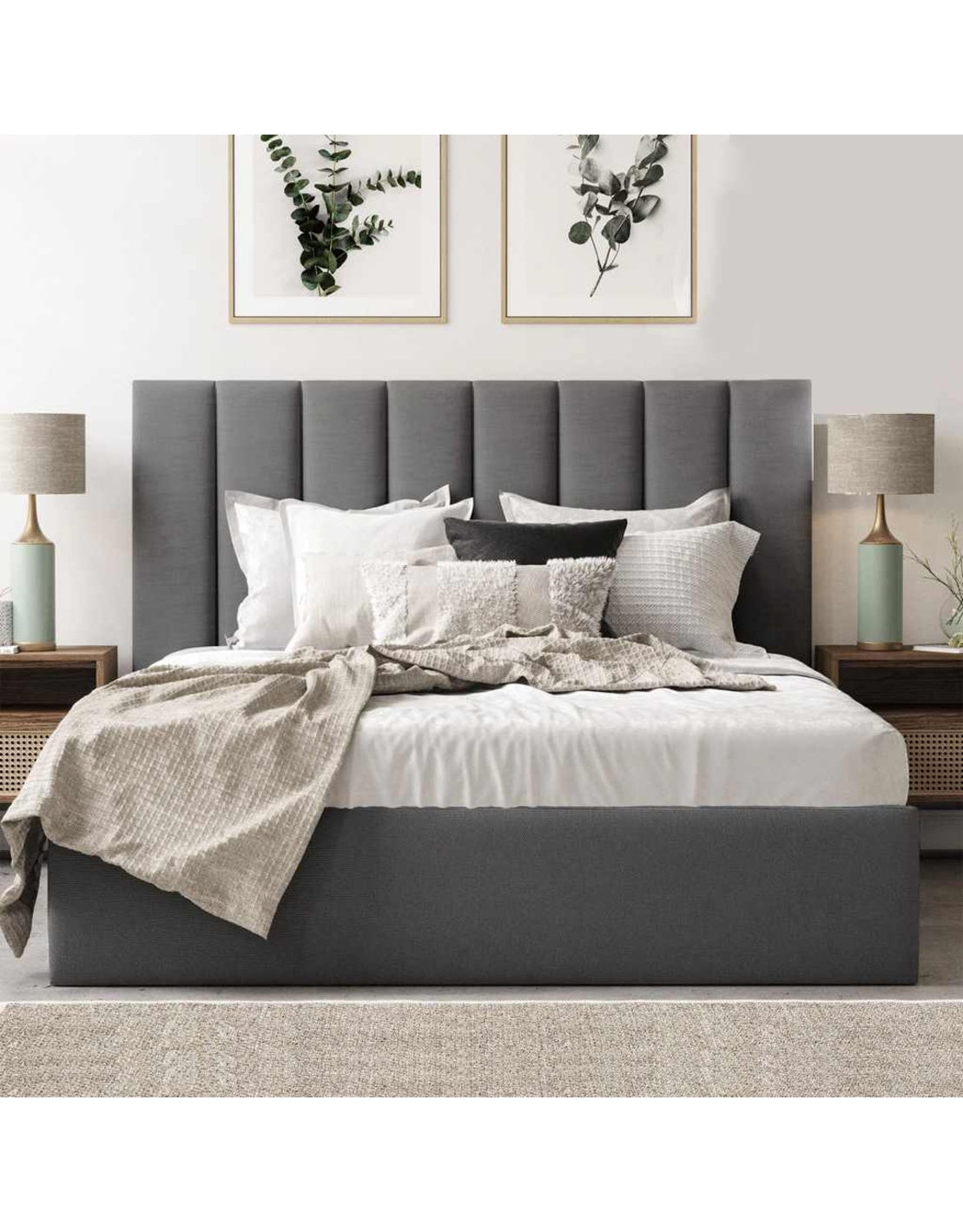 سرير كوين خشب ام دي اف و قماش قطيفة رمادي كود bed5020 _