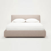 King size Pompeii-style bed with red oak wood and beige velvet, code bed5043 _