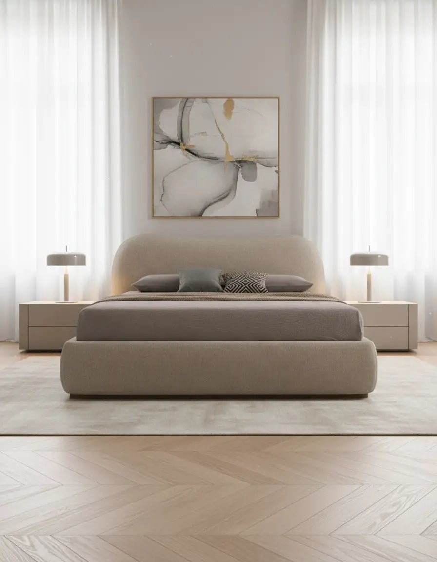 سرير كينج خشب ام دي اف و قماش قطيفة- بيج كود bed5004 _