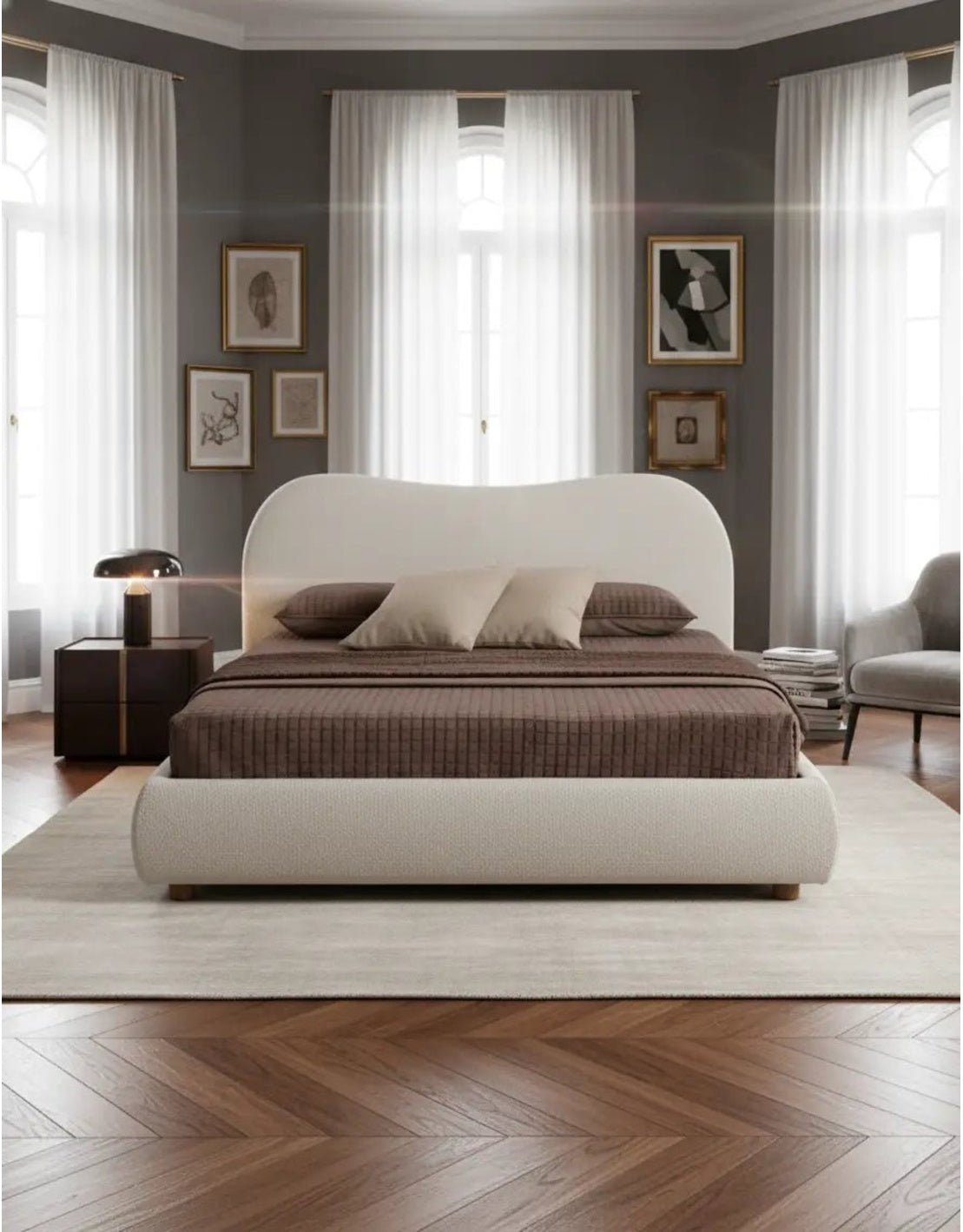 سرير كينج خشب ام دي اف و قماش قطيفة- كود bed5056