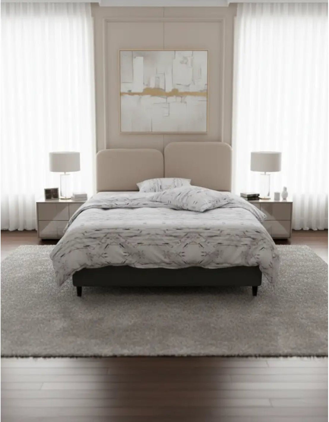 سرير كينج خشب ام دي اف و قماش قطيفة- كود bed5057
