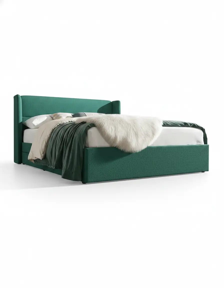 king size bed, contour wood and linen fabric, code bed5045 _