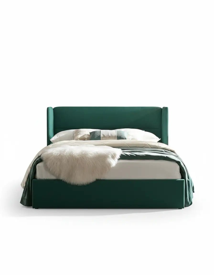 king size bed, contour wood and linen fabric, code bed5045 _