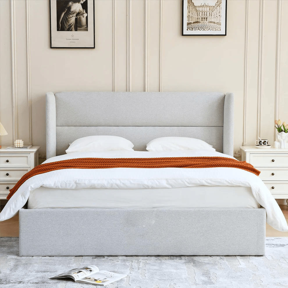 سرير كينج خشب و قطيفة رمادي كود bed5042 _