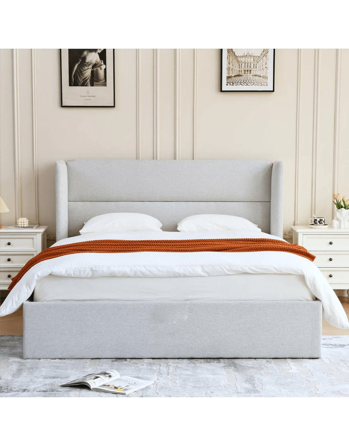 سرير كينج خشب و قطيفة رمادي كود bed5042 _