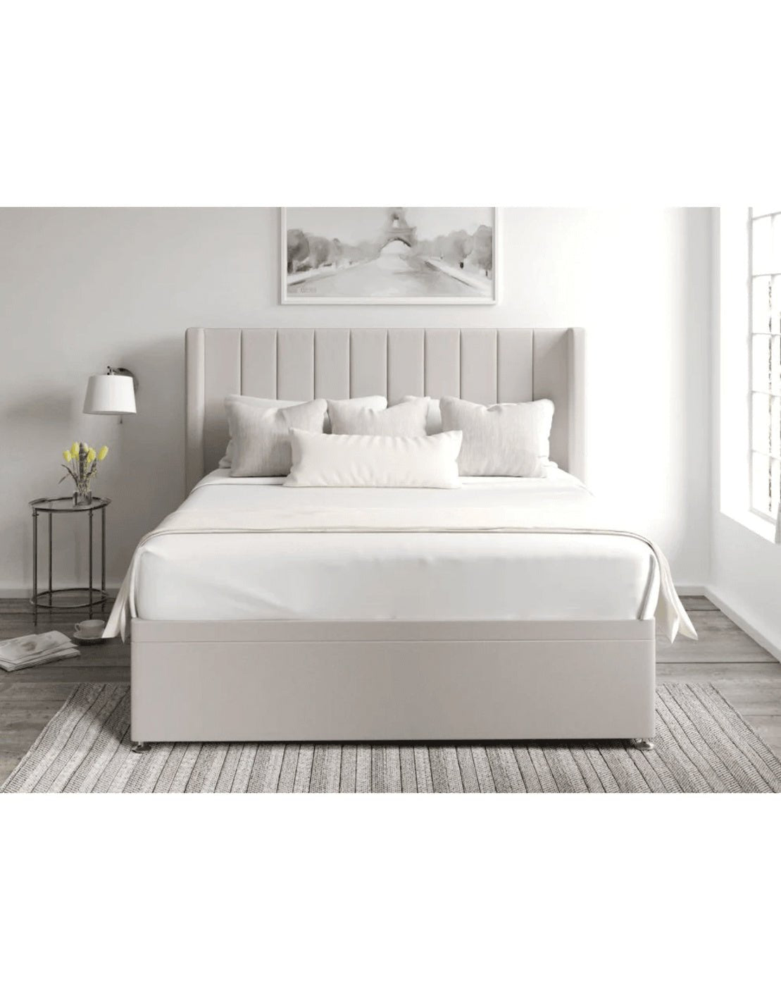 سرير كينج خشب زان احمر و قطيفة بيج كود bed5034