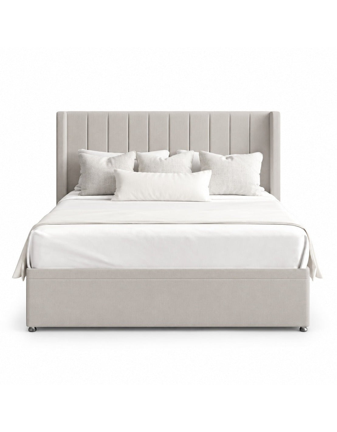 سرير كينج خشب زان احمر و قطيفة بيج كود bed5034 _