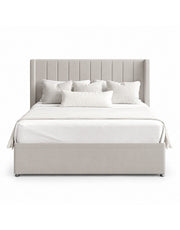 سرير كينج خشب زان احمر و قطيفة بيج كود bed5034