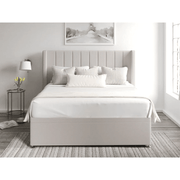 Red oak wood king bed and beige velvet, code bed5034 _