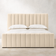 سرير كينج خشب زان احمر و قطيفة بيج كود bed5035 _